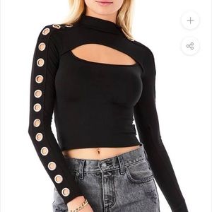 LF Emma & Sam Black Grommet Crop Top Sise XS